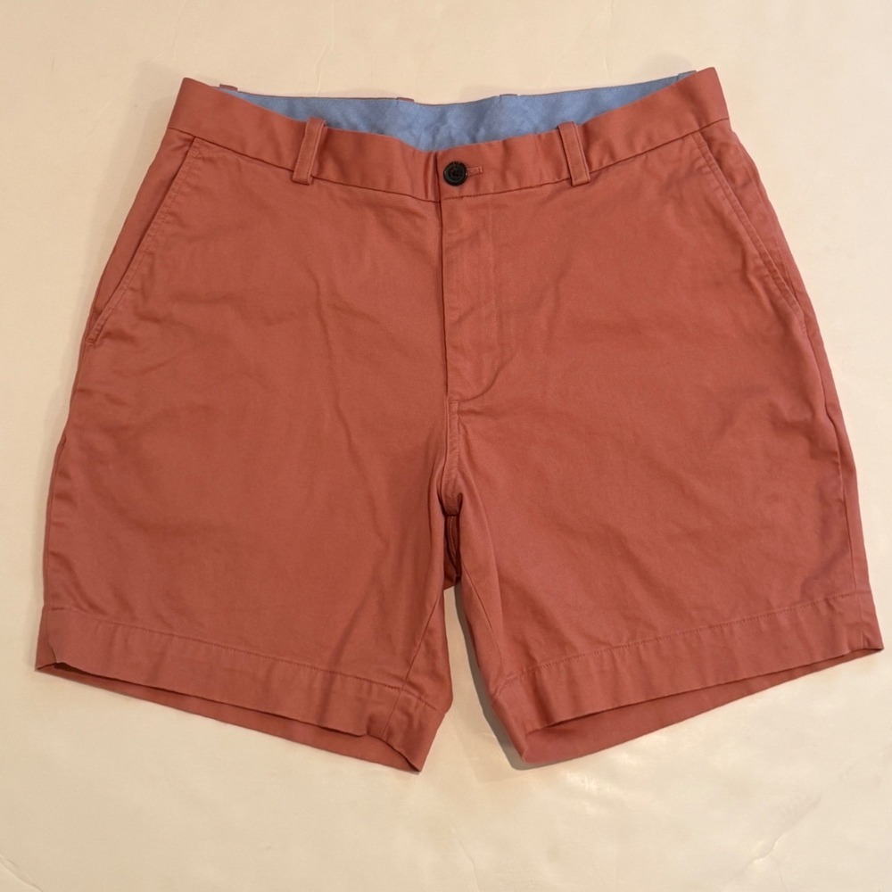 Brooks Brothers Mens Salmon Pink Coral Stretch Chino Shorts W34 6 Inch Inseam